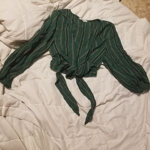 American eagle striped cropped green wrap top